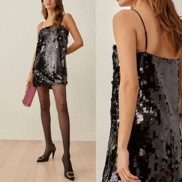 Reformation Black Sequin Mini Dress - Picture 2 of 8